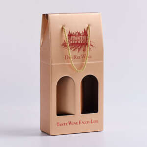 Printed Corrugated Paper Packaging Carrier Boxes For Two Bottles Of Red Wine