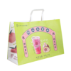 custom black paper food packaging bag showing flat handles, custom logos and tote-style production