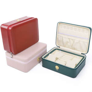 Custom Logo Travel Portable Square Ring Necklace Earrings Jewelry Zipper Box Pu Leather Jewelry Storage Box