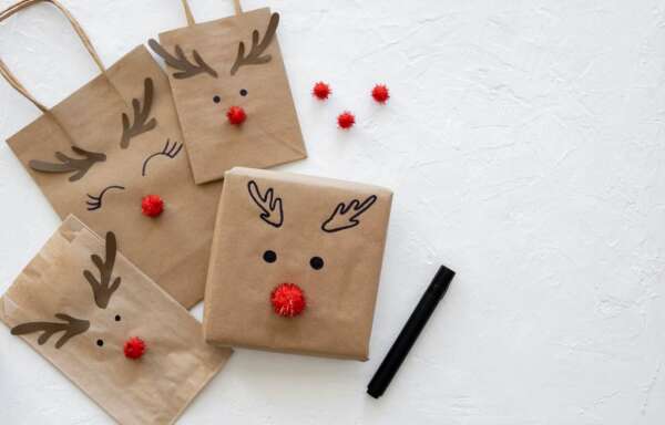 brown kraft Christmas carrier paper bag for goody party gifts view 2