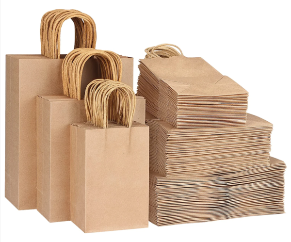 personalized brown kraft apparel shopping paper bag with handles view 1