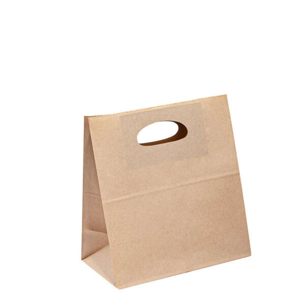 custom kraft paper bag with die cut handle and logo print view 1