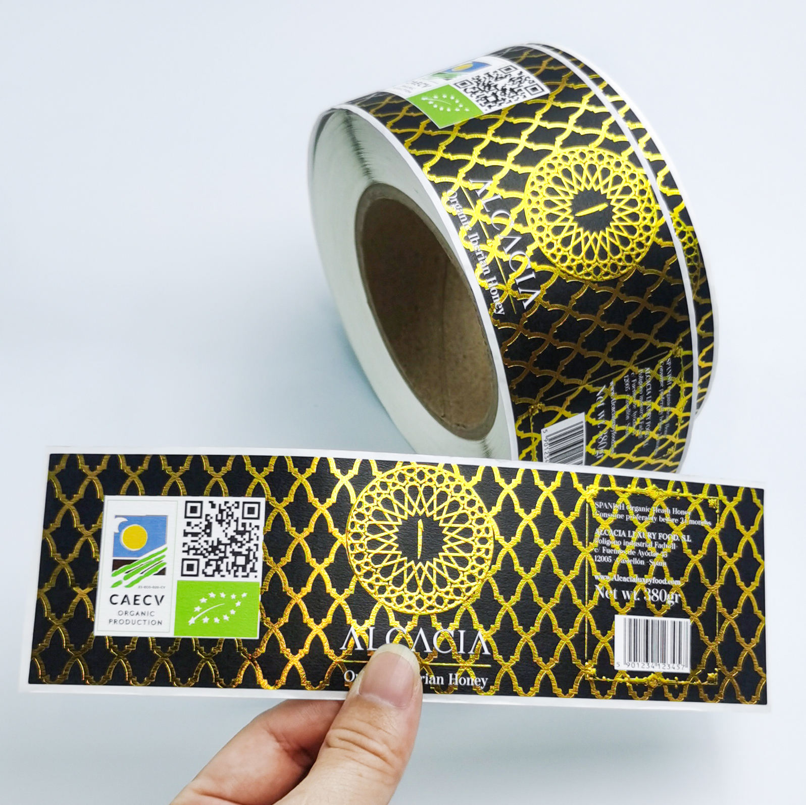 Custom Roll Self Adhesive Hot Stamping Gold Foil Embossed Food ...