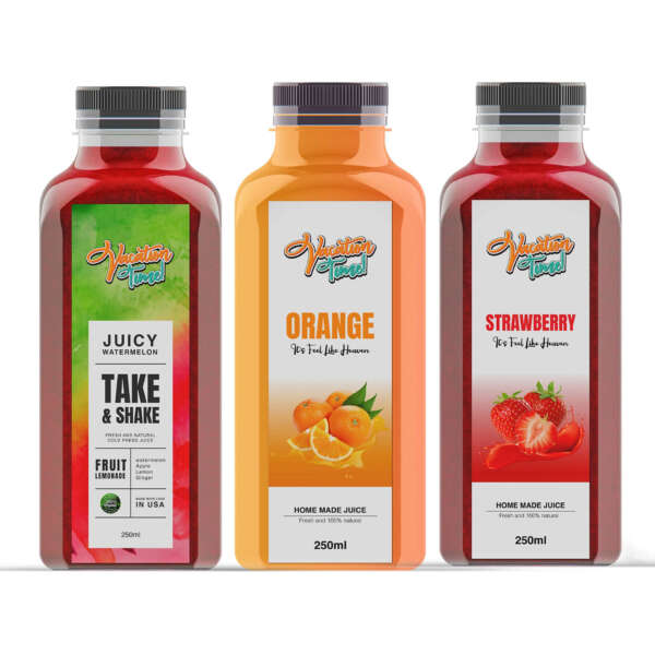 Custom juice bottle labels with waterproof finish
