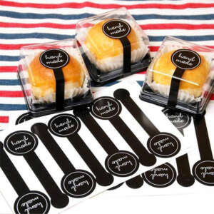 Custom Long Style Hand Made Cake Candy Cupcake Events Packaging Tamper Proof Sealing Label Sticker for DIY Gift Party Favors Box