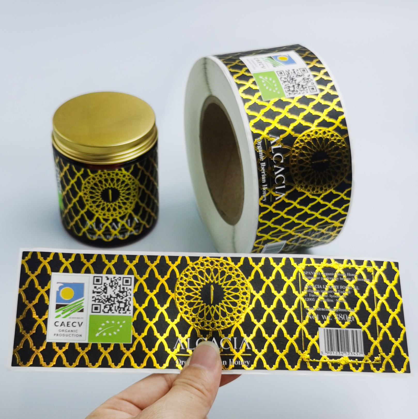 Custom Roll Self Adhesive Hot Stamping Gold Foil Embossed Food ...