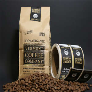 Custom Product Coffee Kraft Paper Bag Packaging Label StickerDigital Printing Waterproof Synthetic Paper Coffee Bag Labels
