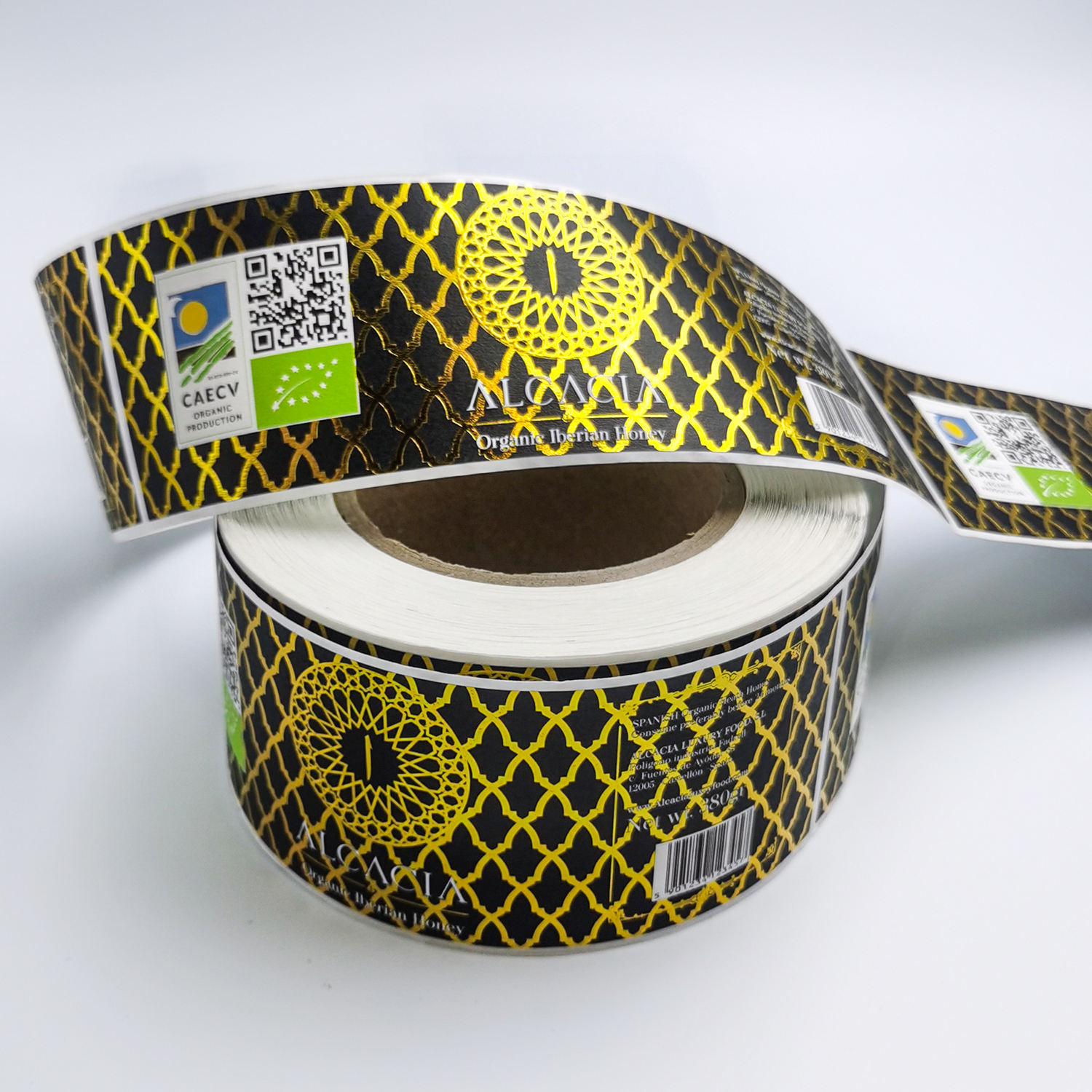 Custom Roll Self Adhesive Hot Stamping Gold Foil Embossed Food ...