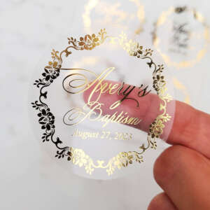 Custom Etiqueta Printing Sticker Label Roll Clear Vinyl Adhesive Gold Foil Transparent Wedding Sticker Logo
