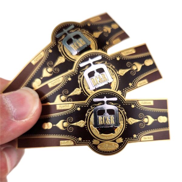 gold foil embossed custom cigar band ring label sticker front view