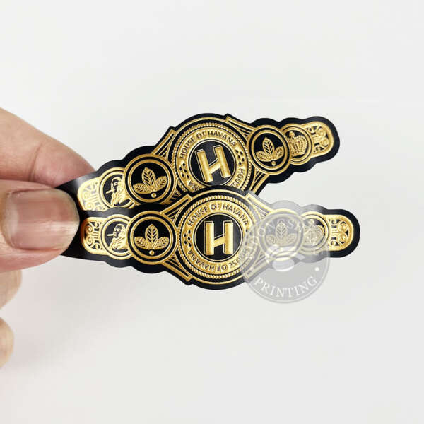 high quality gold foil stamping embossed cigar ring sticker label foil detail view